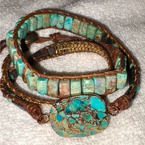 Turquoise Beaded leather wrap Bracelet